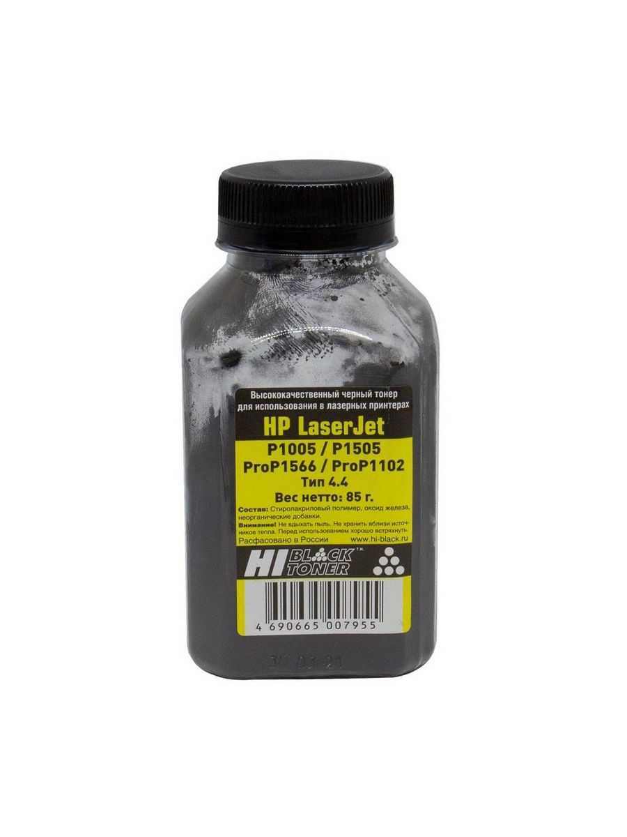 

Тонер Hi-Black для HP LJ P1005/P1505/ProP1566/ProP1102, Тип 4.4, Bk, 85 г, банка, Черный, -
