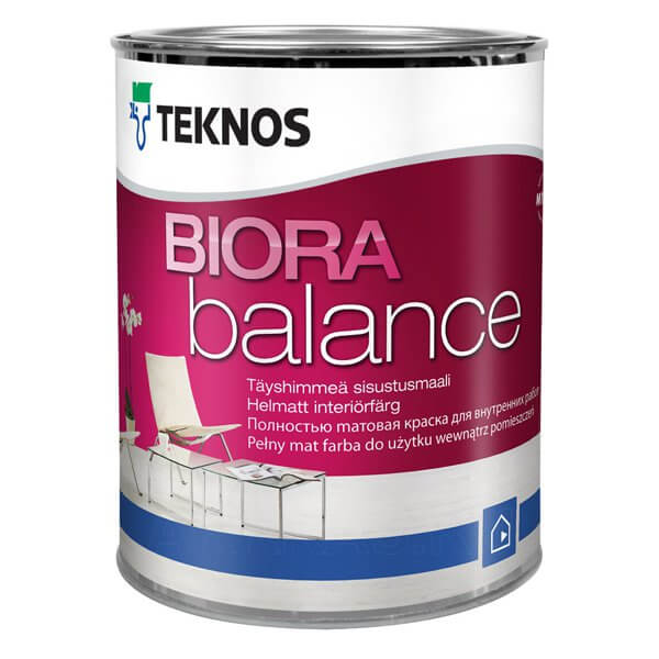 фото Глубокоматовая моющаяся краска для внутренних помещений teknos biora balance 0,9 л