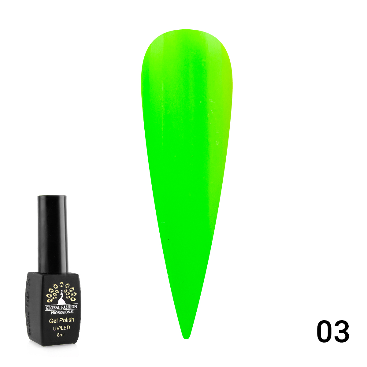 Гель лак Luminous Global Fashion 8 мл, светящийся в темноте, 03 фотолюминесцентная лента зелено желтое свечение в темноте 5см 2м