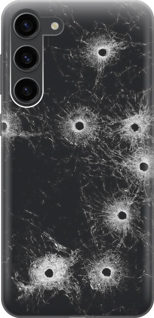 

Силиконовый чехол на Samsung Galaxy S23+ с эффектом блеска "Пулевые", Белый;черный, 158374