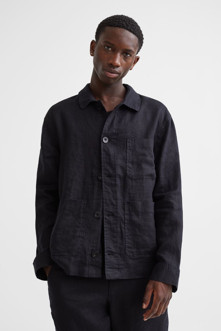 

Рубашка мужская H&M 1041745001 черная M (доставка из-за рубежа), Черный, 1041745001