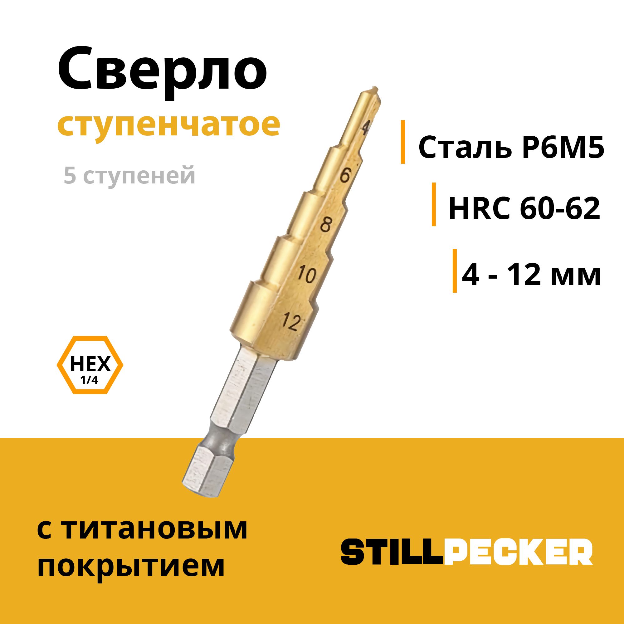 

Cверло ступенчатое по металлу с титановым покрытием AVIS KIT 4 - 12 мм 5 ступеней 1505412