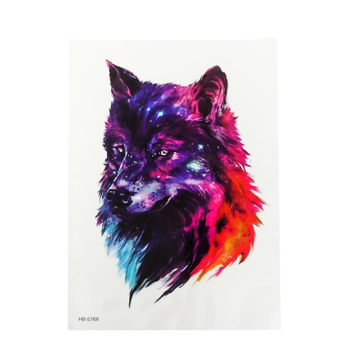 

Татуировка на тело цветная Волк - звёздное небо 21х15 см 7040524, Разноцветный