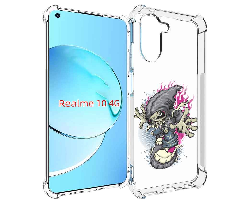 фото Чехол mypads нарисованный скелет на скейт борде для realme 10