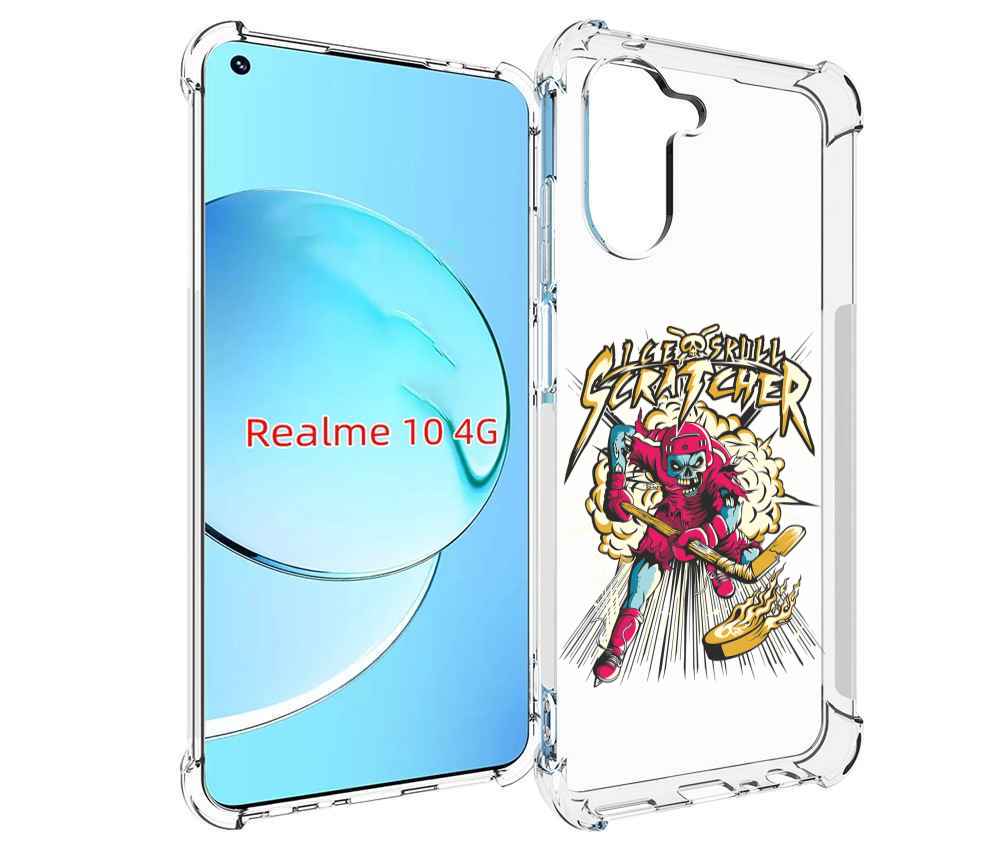 

Чехол MyPads нарисованный скелет хоккеист для Realme 10, Прозрачный, Tocco