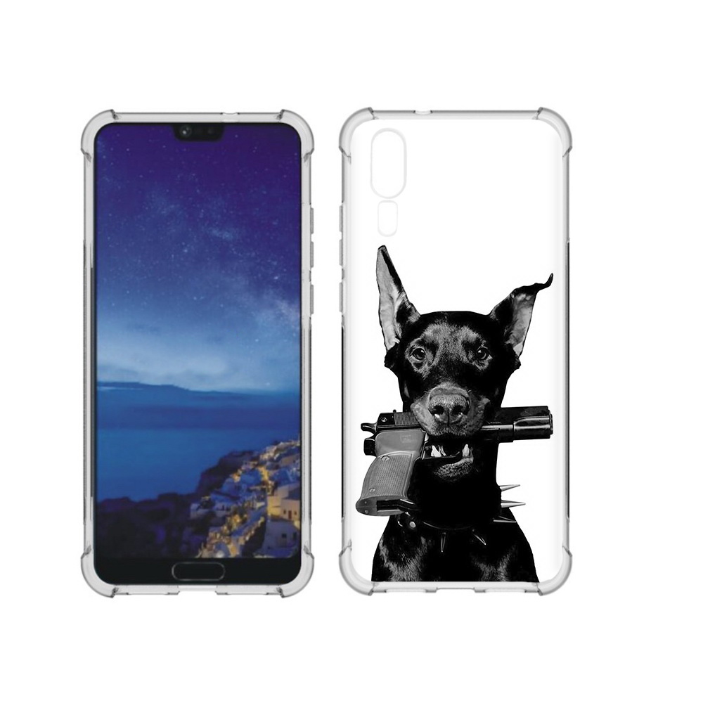 

Чехол MyPads Tocco для Huawei P20 доберман с пистолетом (PT108006.52.331), Прозрачный, Tocco