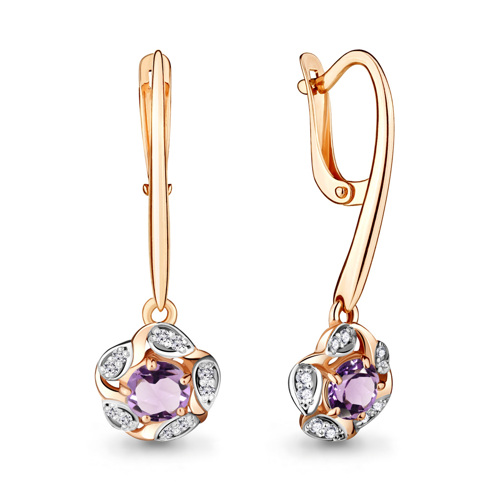 

Серьги подвески из серебра с аметистом/фианитом Aquamarine 4719004А_925_з, 4719004А_925_з
