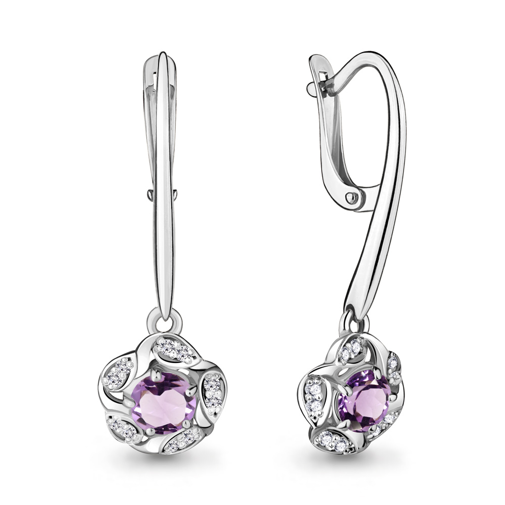 

Серьги подвески из серебра с аметистом/фианитом Aquamarine 4719004А_925_р, 4719004А_925_р