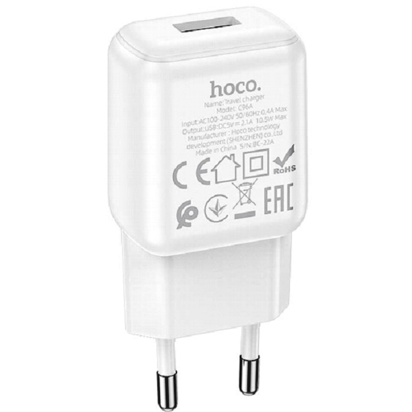 Сетевое зарядное устройство Hoco 1xUSB 2.1 А белый