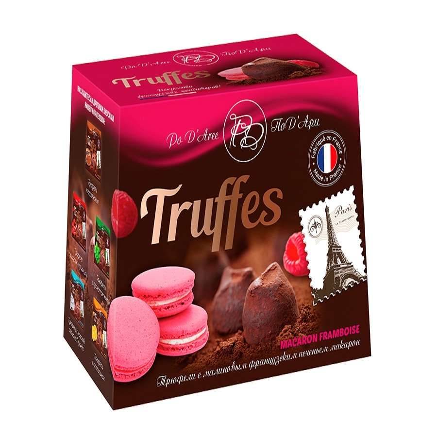 фото Конфеты pod'aree "truffes macaron framboise", с малиновым печеньем макарон, 160 г