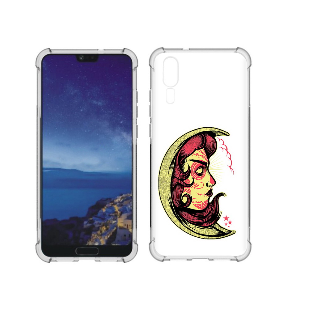 

Чехол MyPads Tocco для Huawei P20 желтый полумесяц с лицом девушки (PT108006.52.346), Прозрачный, Tocco