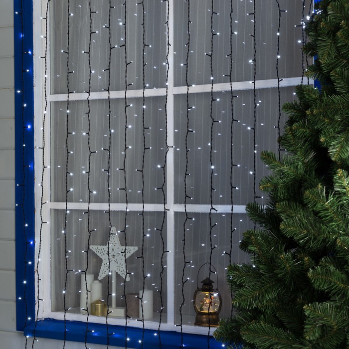 

Гирлянда «Занавес» 2 × 9 м, IP44, УМС, тёмная нить, 1800 LED, свечение белое, мерцание, 22