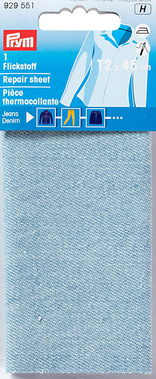 Ткань для заплаток термоклеевая 12*45см джинс 100% хлопок голубой Prym 929551