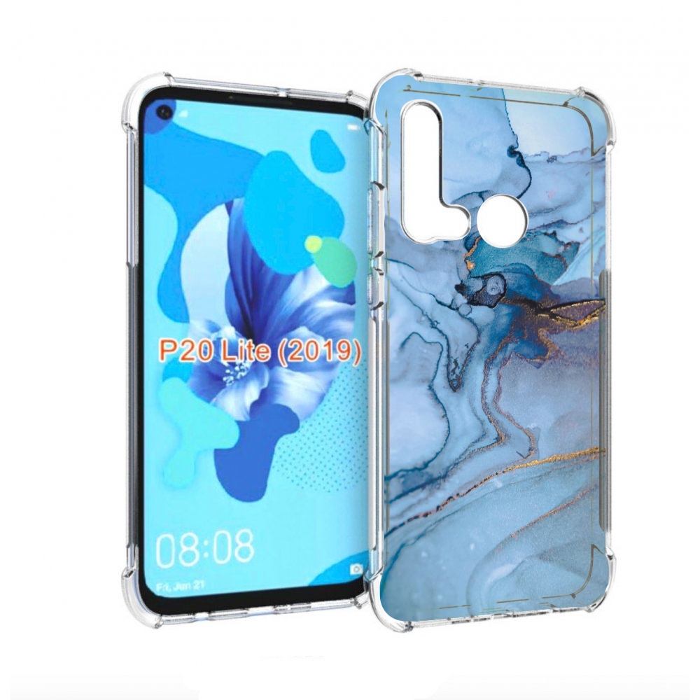 Чехол бампер MyPads голубой мрамор для Huawei P20 Lite (2019)