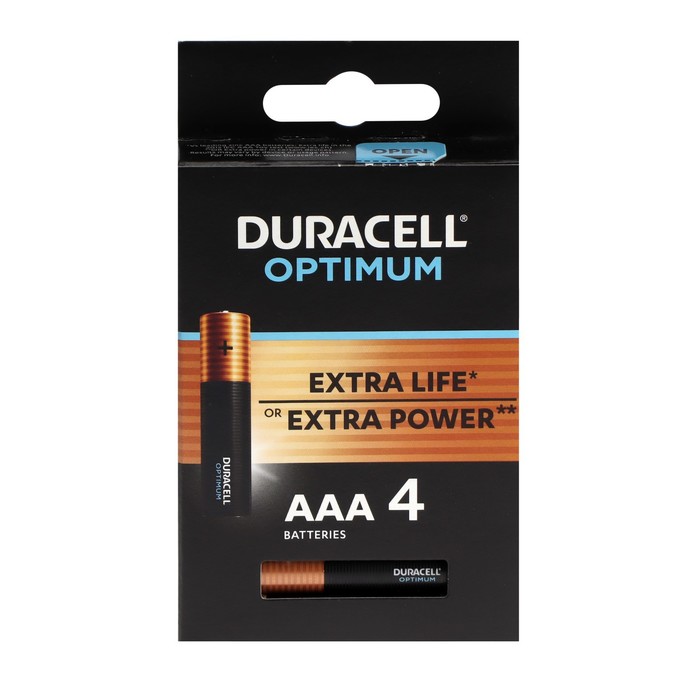 

Батарейка алкалиновая Duracell OPTIMUM, AAA, LR03-4BL, 1.5В, блистер, 4 шт.