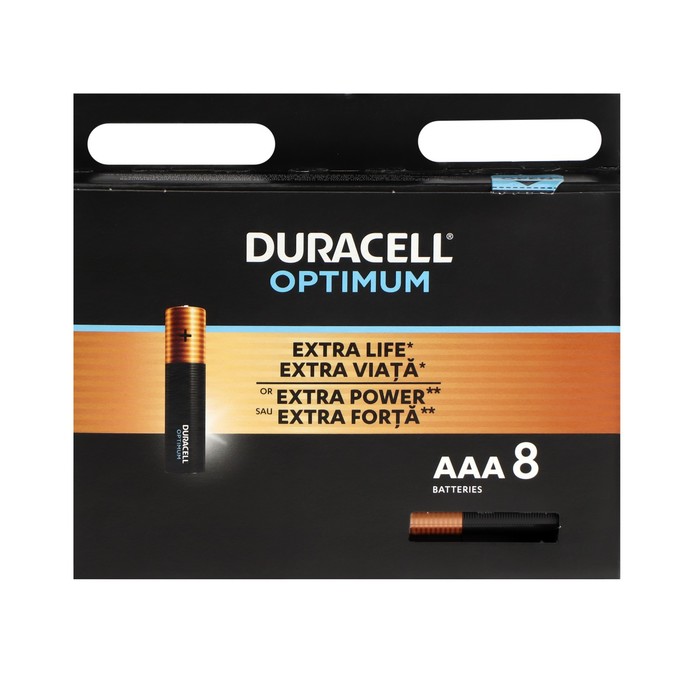 

Батарейка алкалиновая Duracell OPTIMUM, AAA, LR03-8BL, 1.5В, блистер, 8 шт.