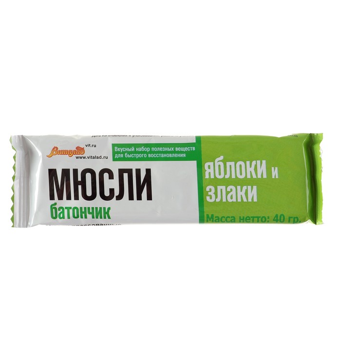 

Батончик "Виталад" мюсли яблоко и злаки, 40 г. (11 шт)