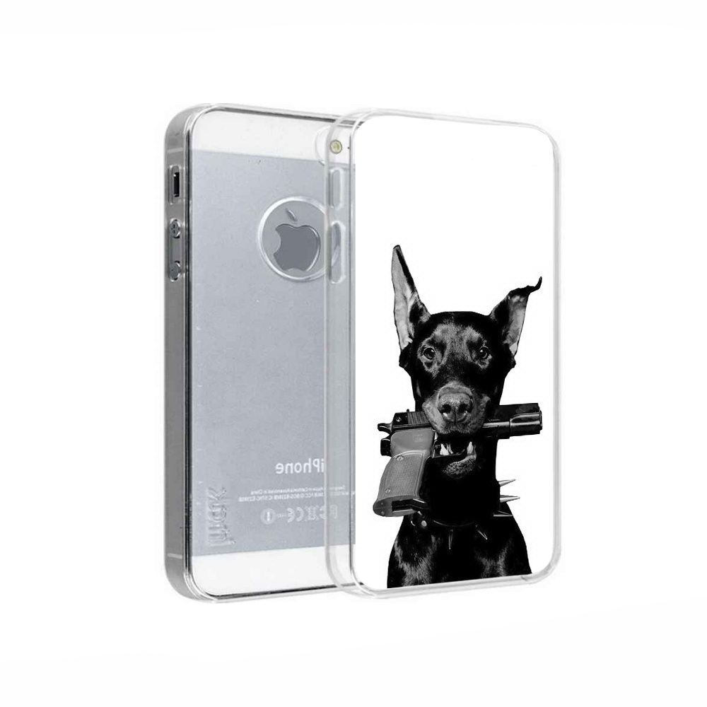 

Чехол MyPads Tocco для Apple iPhone 5 доберман с пистолетом, Прозрачный, Tocco
