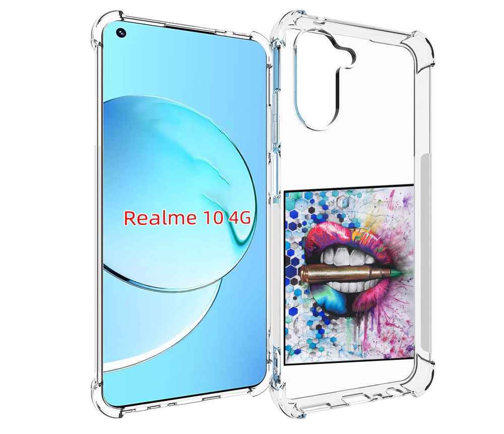 

Чехол MyPads разноцветные губы с пулей для Realme 10, Прозрачный, Tocco