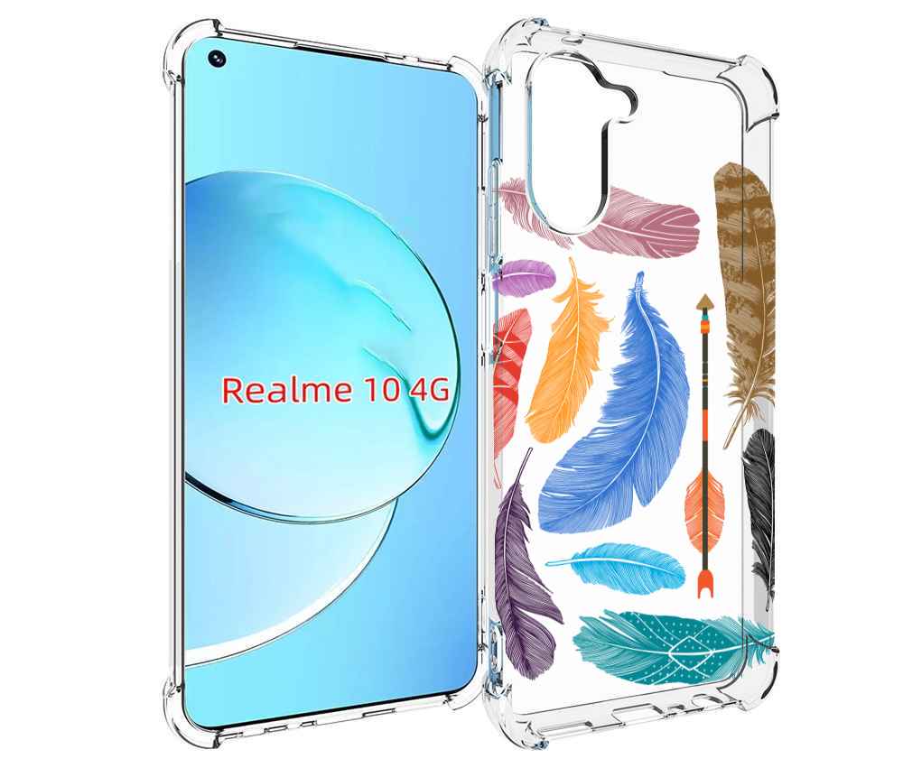 

Чехол MyPads разноцветные перья для Realme 10, Прозрачный, Tocco