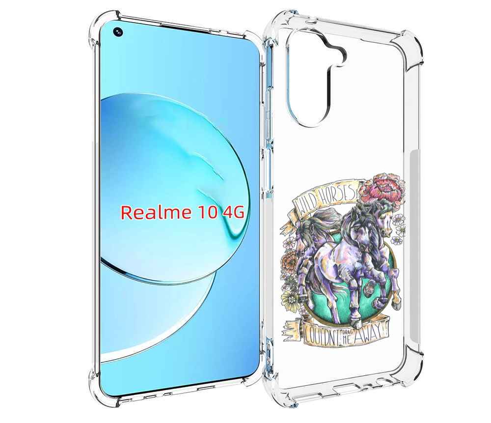 

Чехол MyPads рисунок коней в цветах для Realme 10, Прозрачный, Tocco