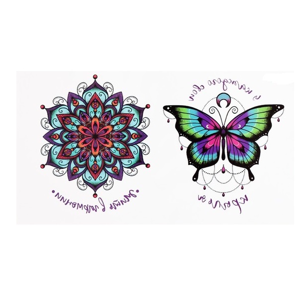 Татуировка Арт Узор на тело двойная Бабочка и цветок мехенди 10,5х6 см 9317568
