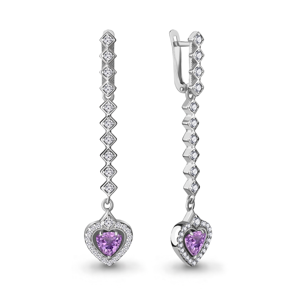 

Серьги подвески из серебра с аметистом/фианитом Aquamarine 4719904А_925_р, 4719904А_925_р