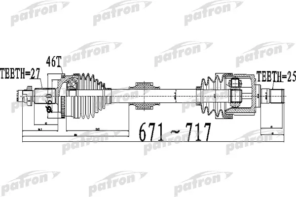 

Полуось передний мост слева 27X671X60X25 ABS:46T KIA CERATO [TD] 08 - PATRON PDS0511