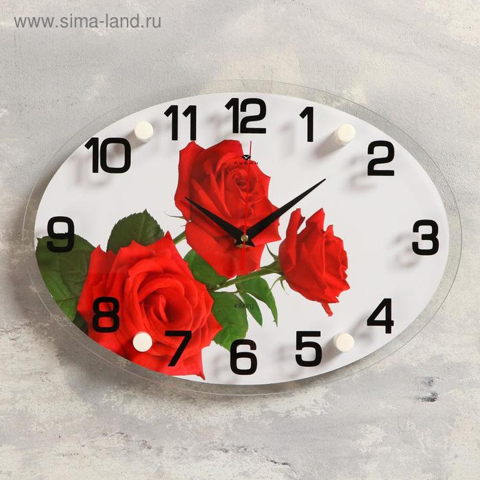 фото Часы настенные, : цветы, три розы, 24х34 см рубин