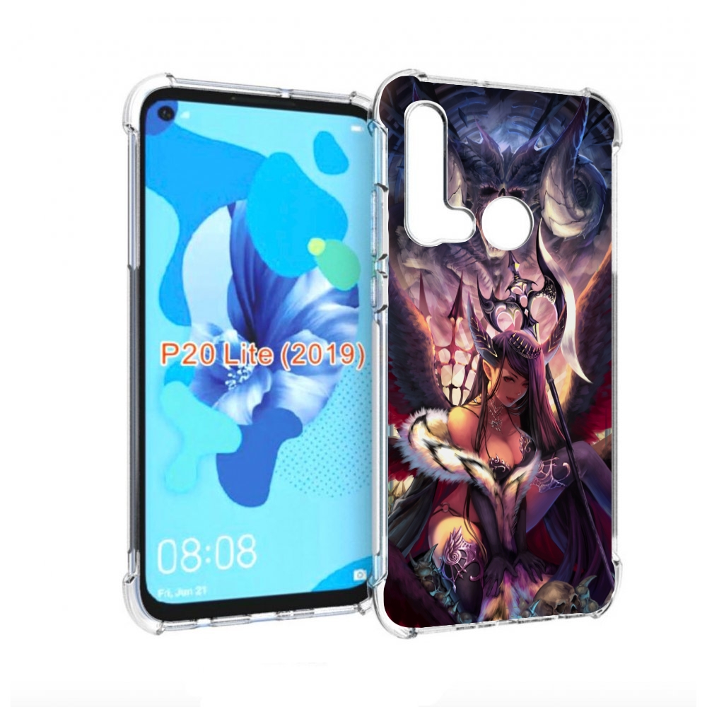 Чехол бампер MyPads девушка с демоном на фоне женский для Huawei