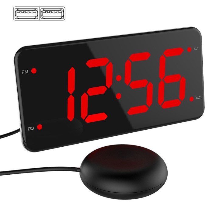 

Часы настольные, электронные, с будильником, вибрацией, от USB, 8.9 x 17.5 x 9.9 см
