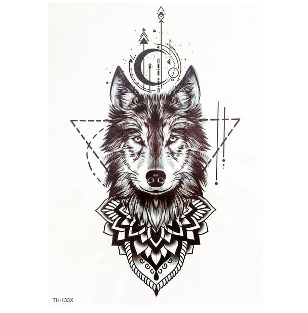 Татуировка на тело чёрная Волк и символы 21х15 см 7040518