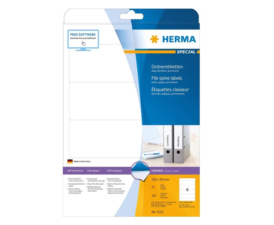 

Этикетки самоклеящиеся HERMA для папок-рег 192х59мм (25л/уп.) 1583747, HERMA