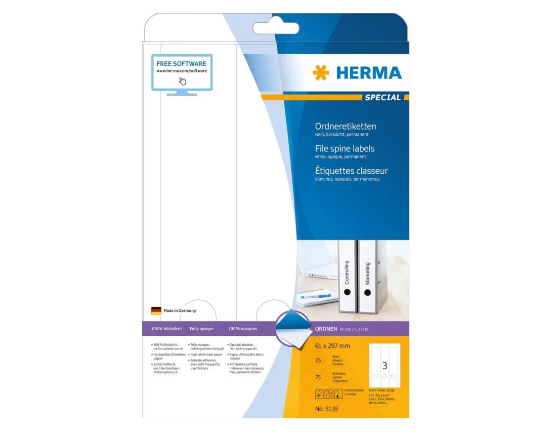 

Этикетки самоклеящиеся HERMA для папок-рег 61х297мм (25л/уп.) 1583746, HERMA