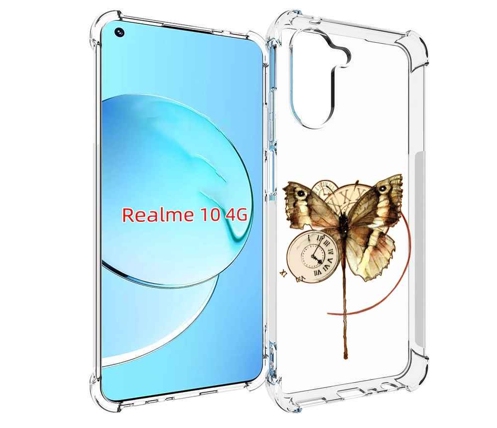 Чехол MyPads старинные часы с бабочкой для Realme 10