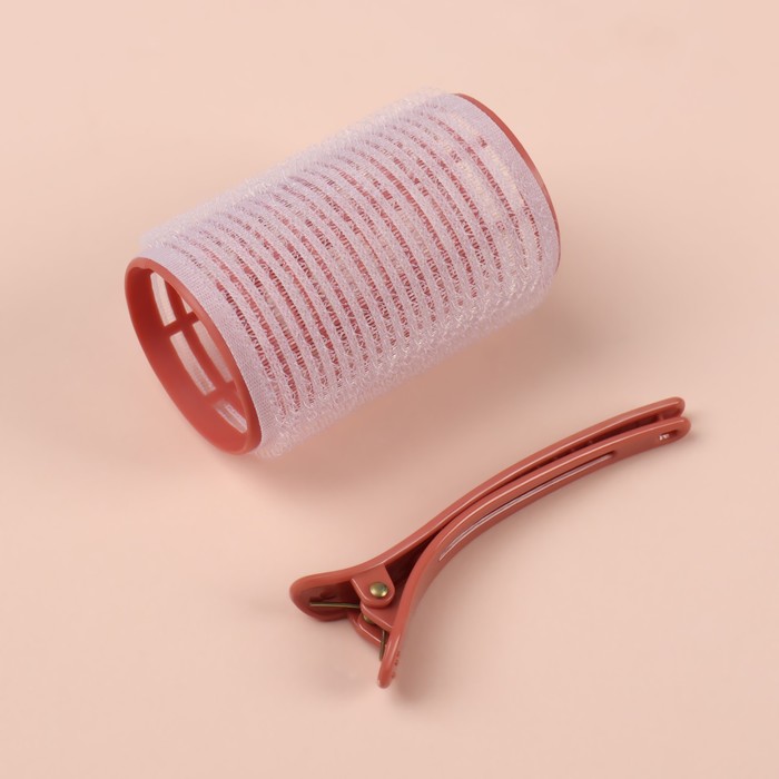 Бигуди для чёлки, с зажимом, d = 3,5 см, 6,2 см, цвет розовый/бежевый бигуди для прикорневого объема с зажимом 2 × 1 см 10 7 см розовый бежевый