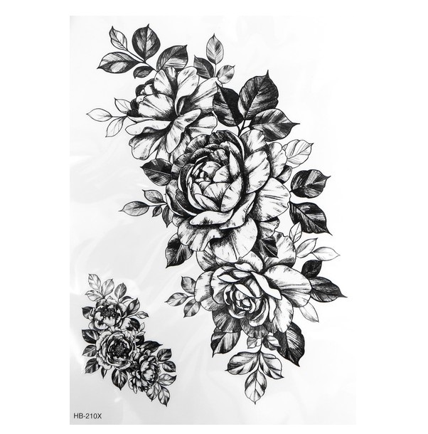 Татуировка на тело чёрная Розы с тенями 21х15 см 7040508
