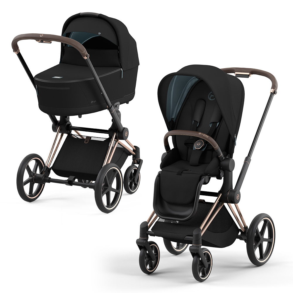 

Коляска 2в1 Cybex Priam IV Deep Black, шасси rosegold, Priam IV 2 в 1