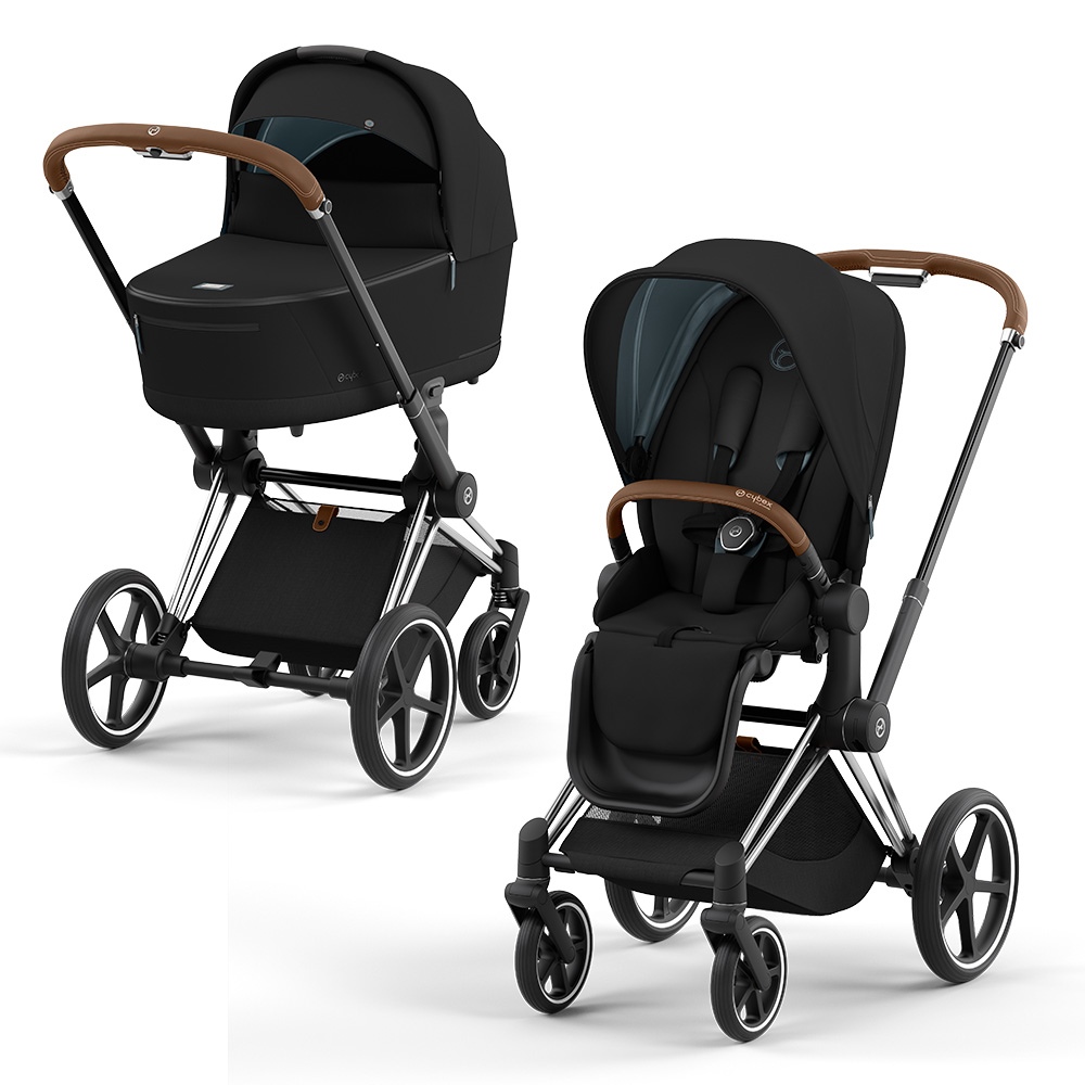 Коляска 2в1 Cybex Priam IV Deep Black, шасси chrome/brown