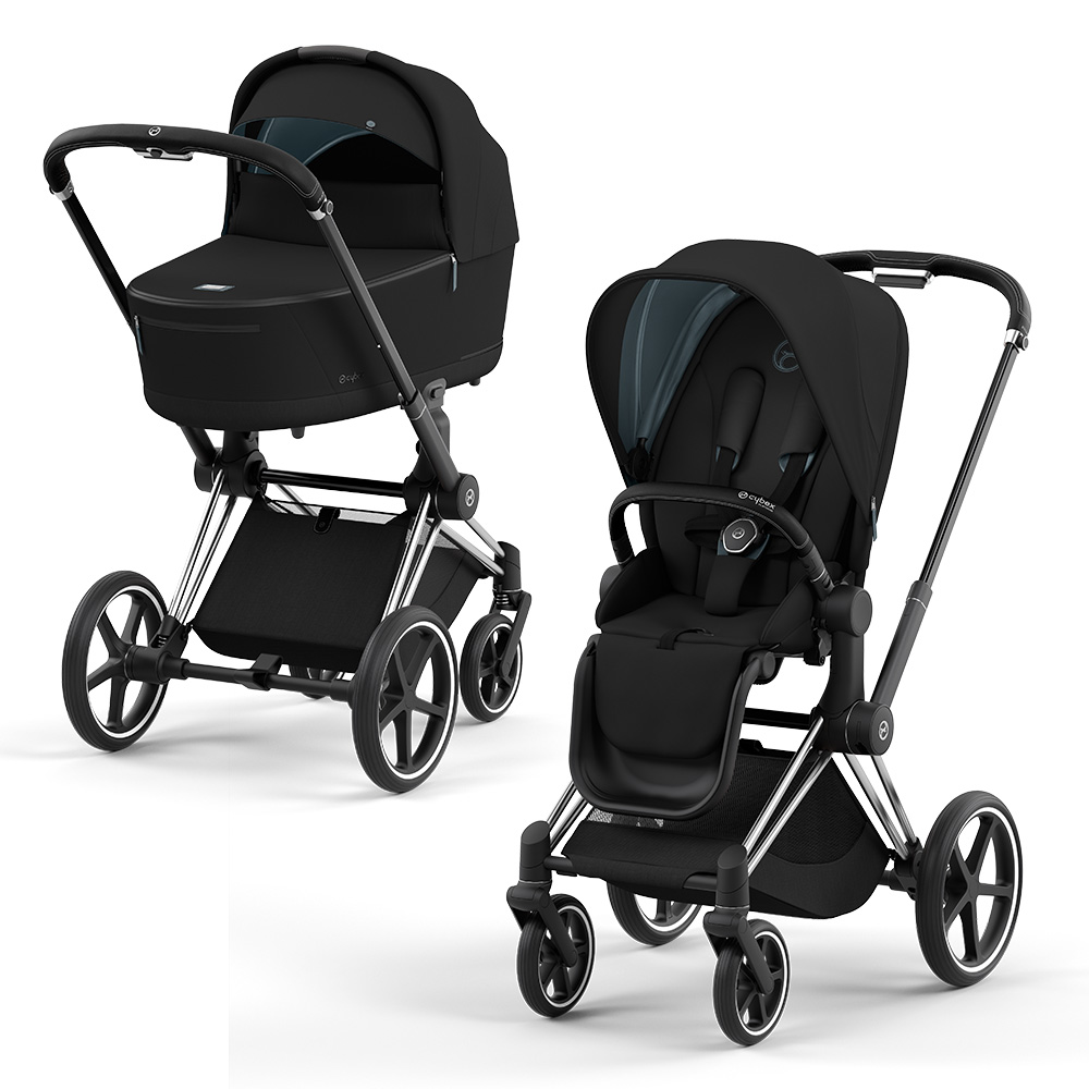 Коляска 2в1 Cybex Priam IV Deep Black, шасси chrome/black прогулочная коляска cybex gazelle s blk с корзиной и дождевиком на шасси black frame