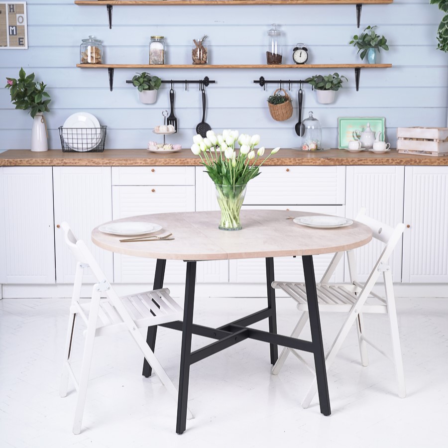 

Стол Leela кухонный обеденный раздвижной Frenesie, камень светлый, 119х89х75 см, Круг