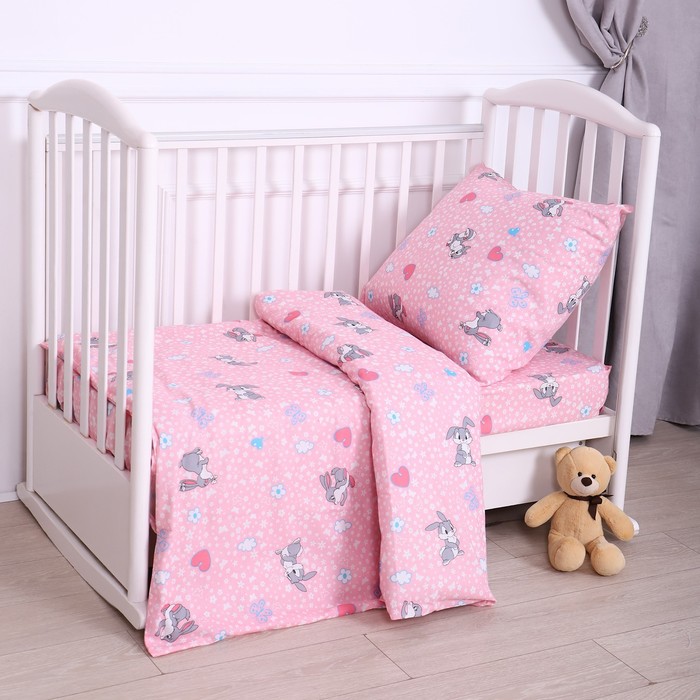 

Атра Постельное бельё BABY Зайки серые бело-розовый 112х147см, 110х150см, 60х60см, бязь 12