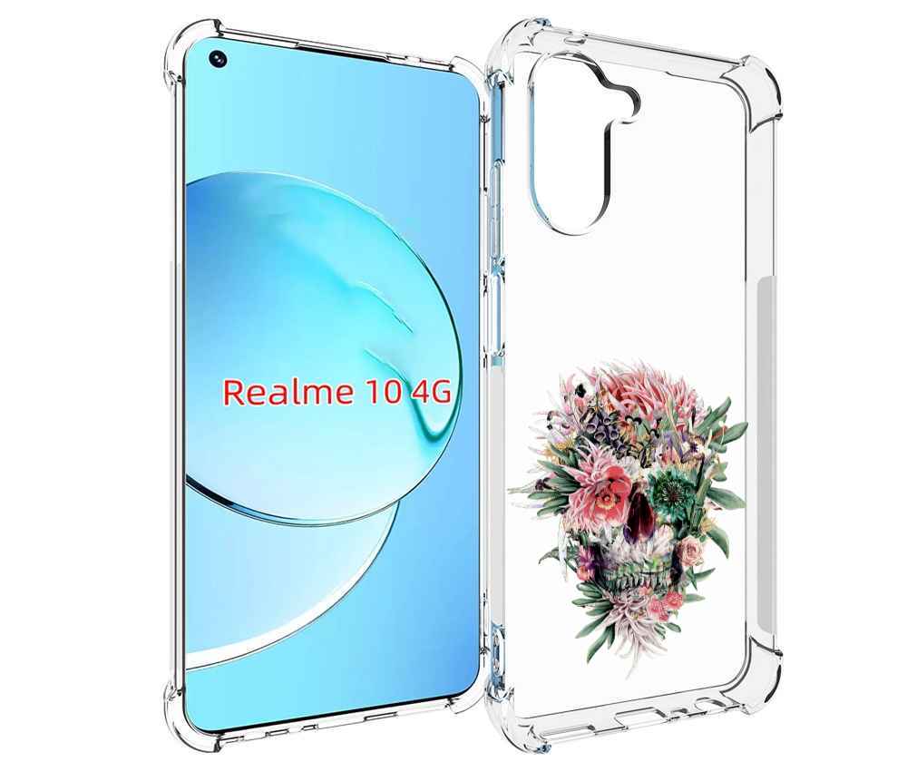

Чехол MyPads череп из цветов для Realme 10, Прозрачный, Tocco