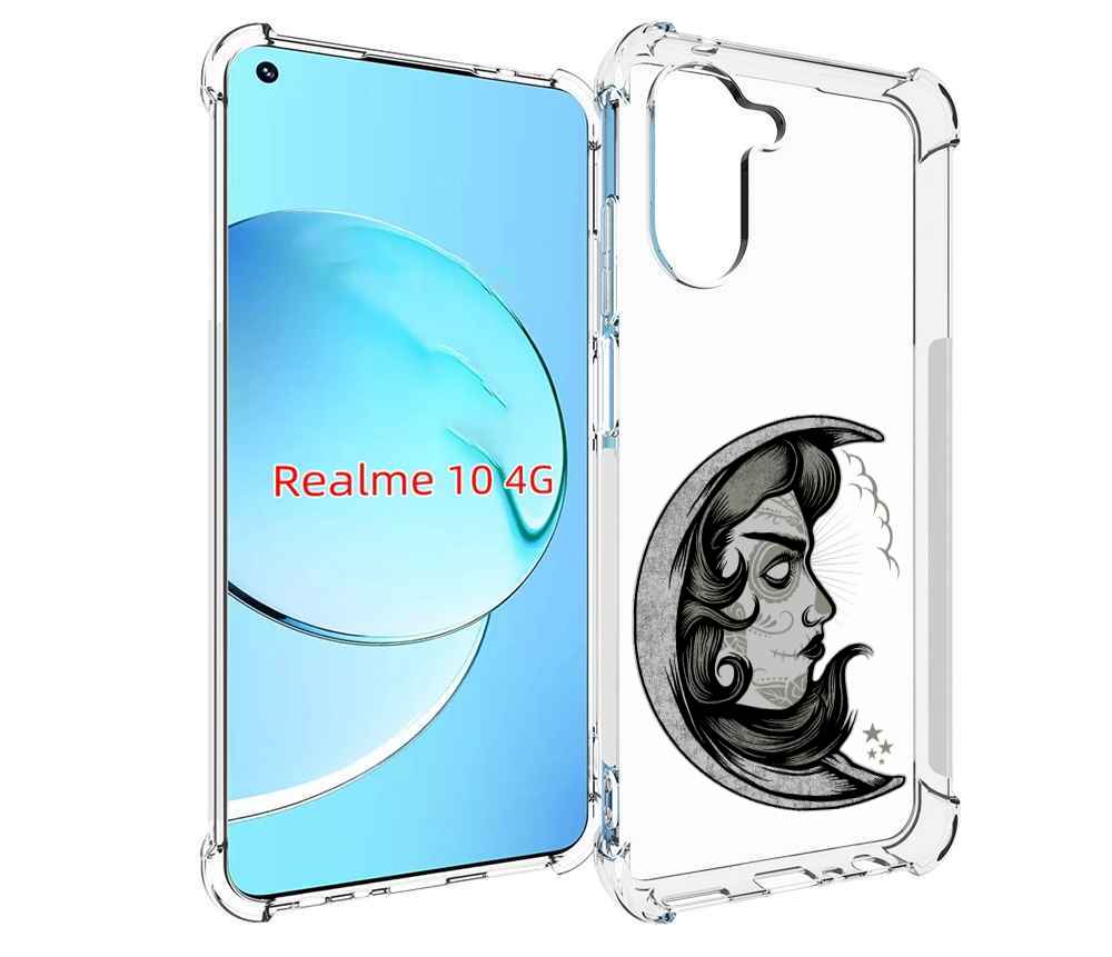 

Чехол MyPads черно белая луна с лицом для Realme 10, Прозрачный, Tocco