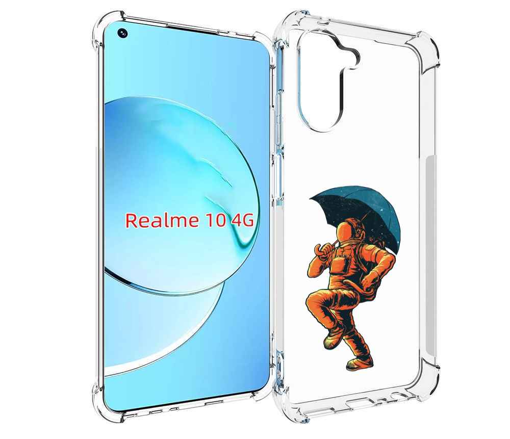 

Чехол MyPads шагающий космонавт с зонтом для Realme 10, Прозрачный, Tocco