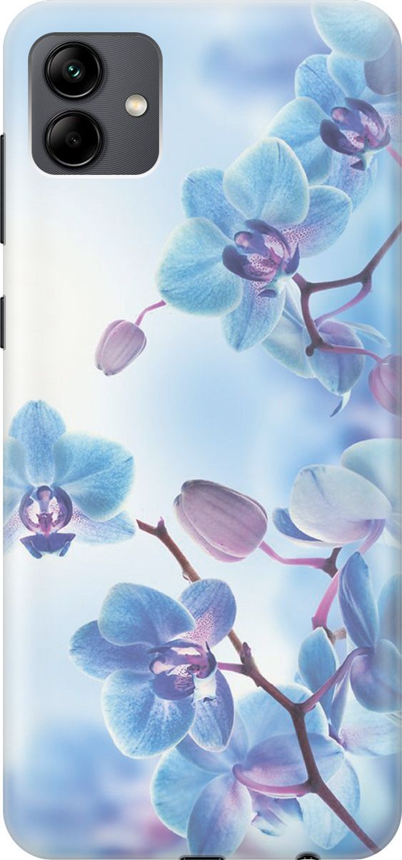 

Силиконовый чехол на Samsung Galaxy A04 с принтом "Голубые орхидеи", Голубой;серый, 158423