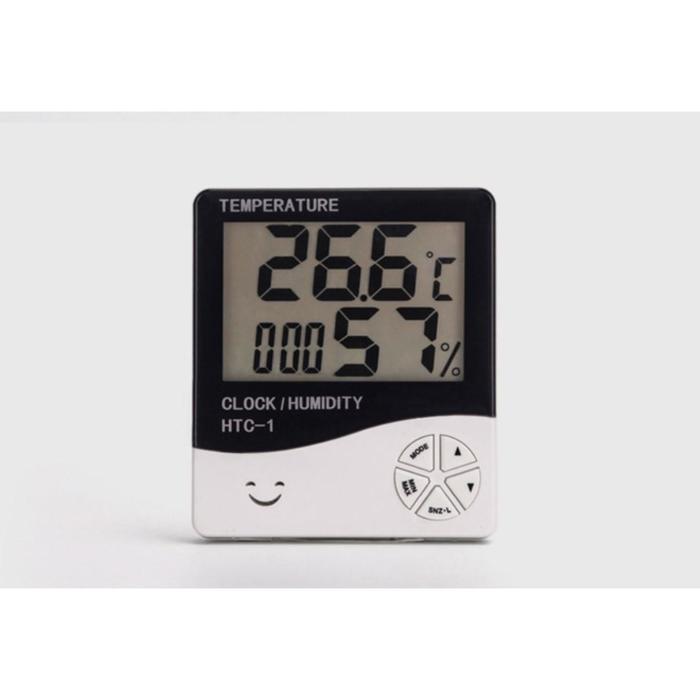 фото Часы-будильник электронные бируни, термометр, гигрометр, 10 х 10 см nobrand
