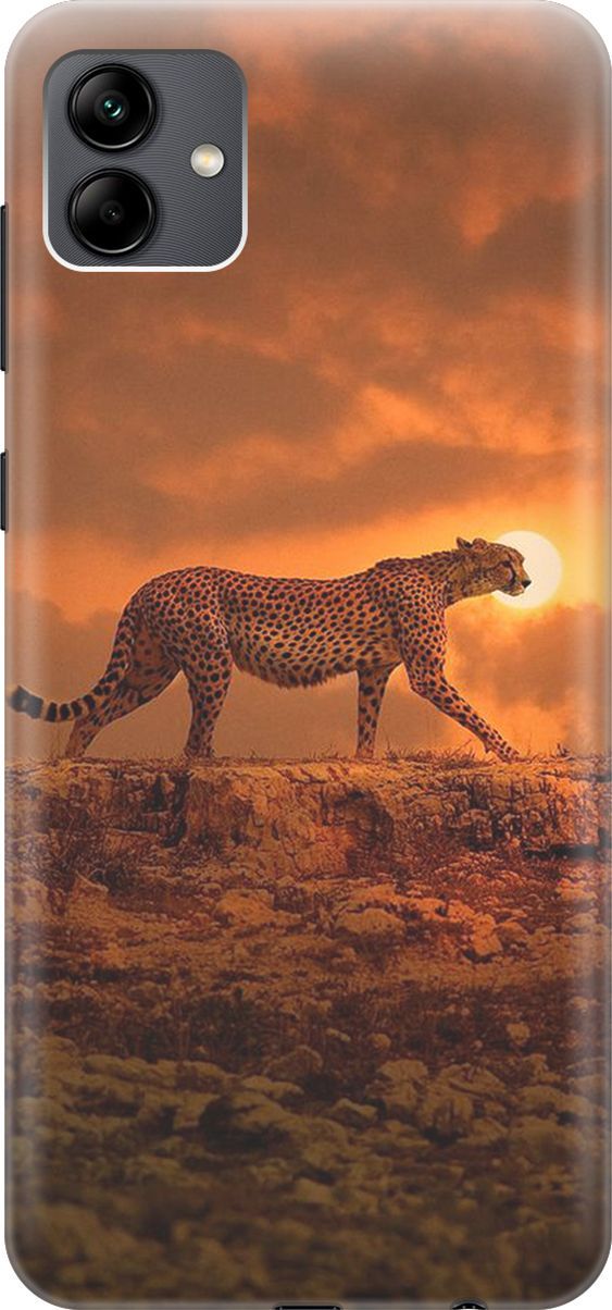 

Силиконовый чехол на Samsung Galaxy A04 с принтом "Закатный гепард", Коричневый;оранжевый, 158419