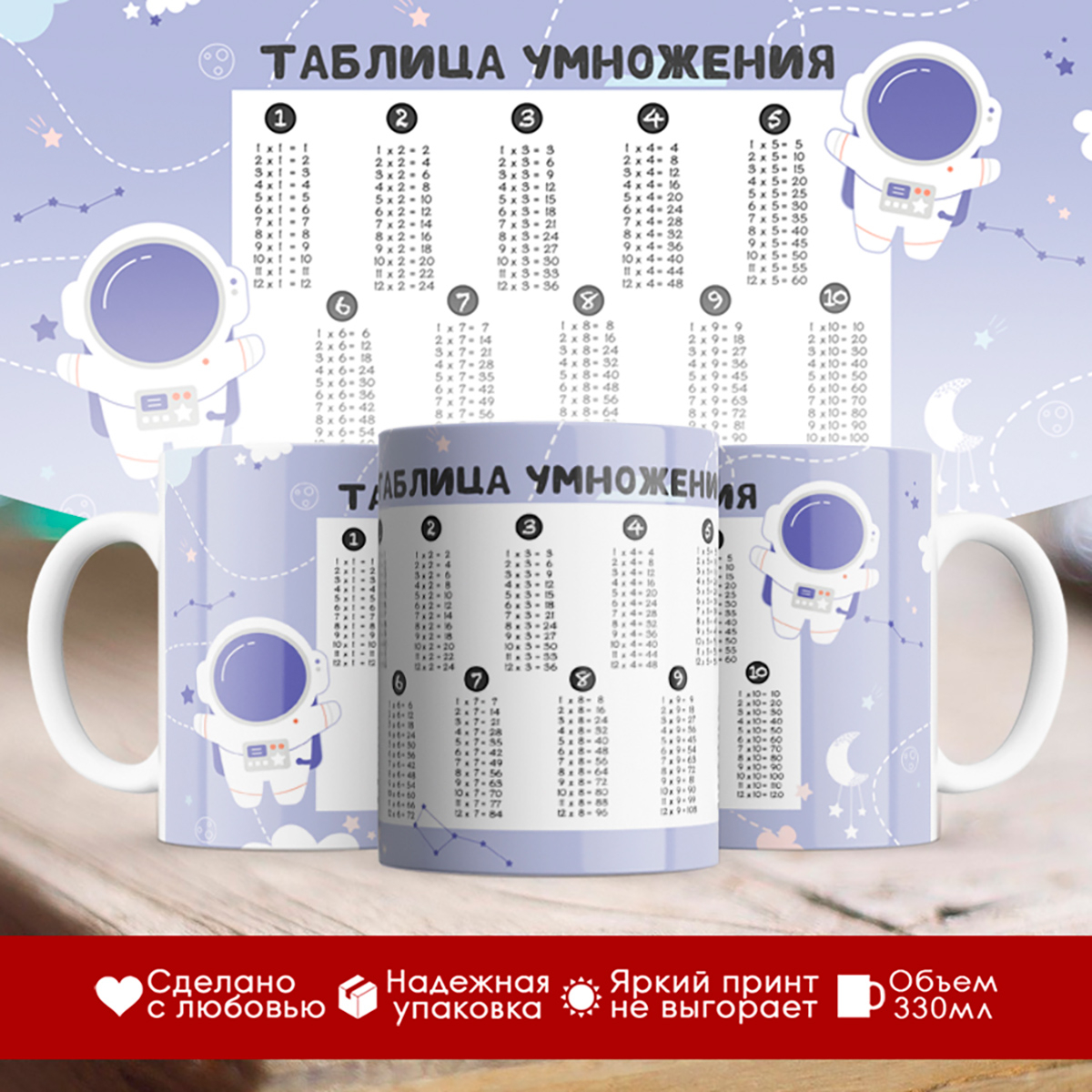

Кружка Таблица умножения. Космонавты