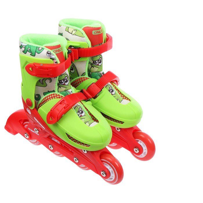 фото Роликовые коньки onlitop раздвижные, р.34-37, колеса pvc 64 мм, красный/зеленый